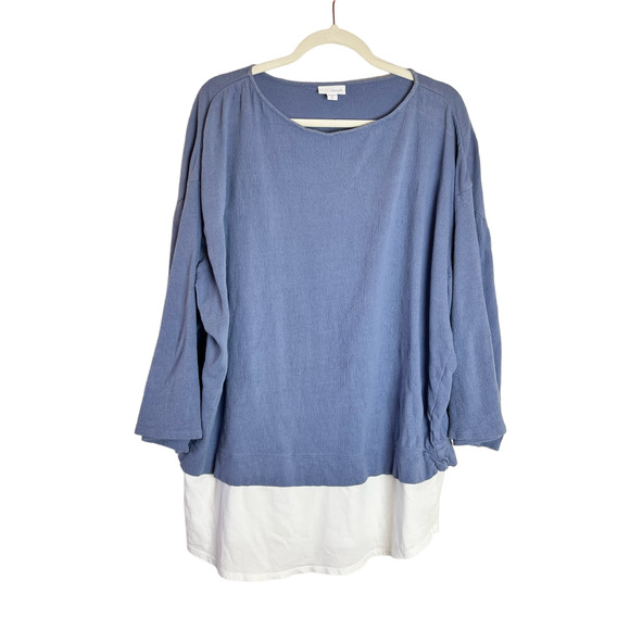 J. Jill Pure Jill Size L Blue White Linen Cotton Long Sleeve Layered Top - Picture 1 of 6
